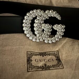 Gucci Leather Belt with Crystal Double G Buckle